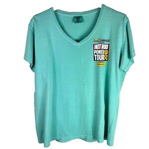 Comfort Colors Women's T-Shirt Hot Rod Power Tour 2018 Teal V-Neck Event Tee XL